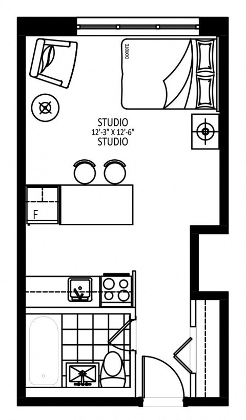 Floor plan for studio, 1 bath, 315 sqft